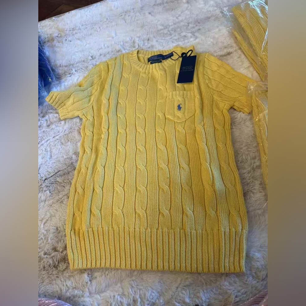 NWT Polo Ralph Lauren Cable-Knit Cotton Short-Sleeve Sweater in yellow - Picture 4 of 6